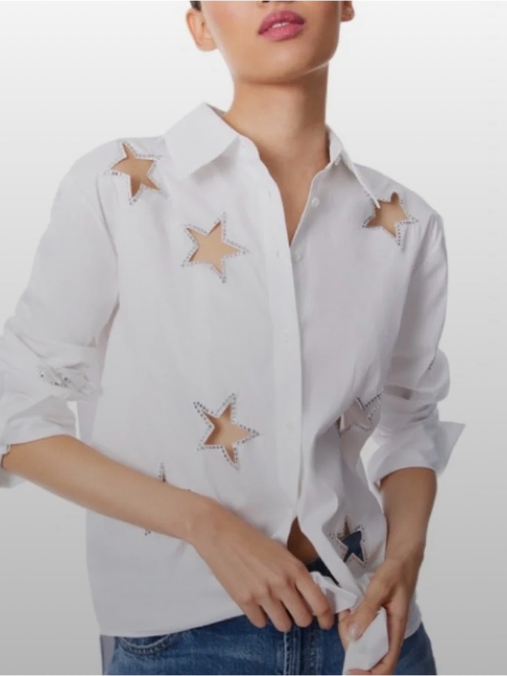 Alice + Olivia White Star Cutout Button-Down Shirt
